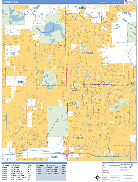 Orland Park City Wall Map Basic Style